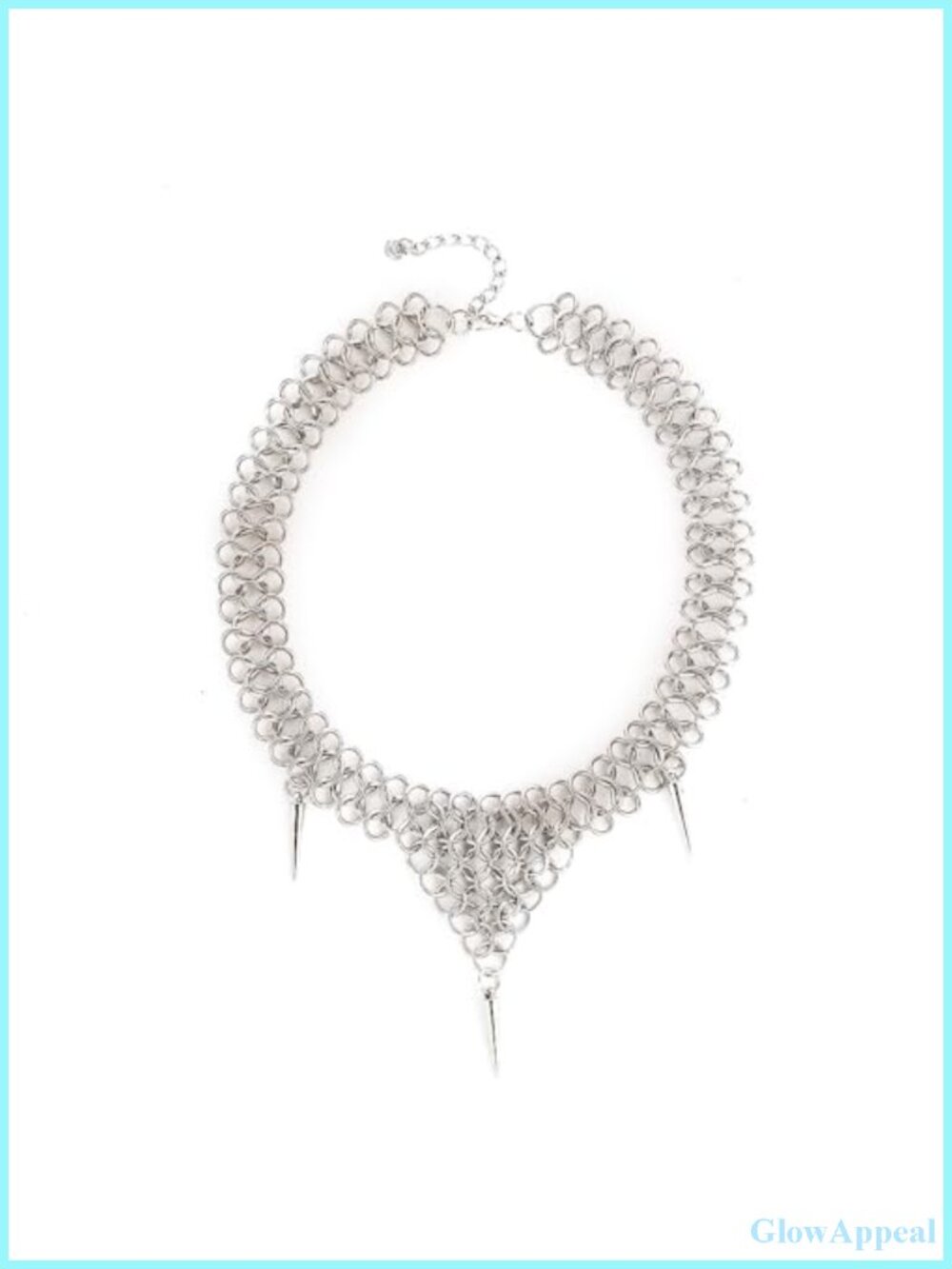 Silver Riveted Chainmail Spike Choker Necklace Adjustable Punk Statement